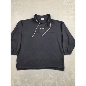 Vintage Cheetah Mervyns Sweatshirt Womens M Black Henley Drawstring Fleece